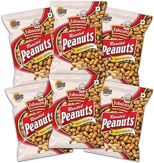 Jabsons Roasted Peanut-Spicy Masala (Pack of 6)| Crunchy and spicy Masala Peanut (140gm X6)